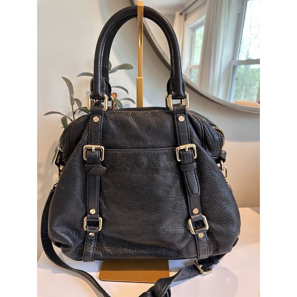 Michael Kors Bedford Black Pebbled Leather Satchel Crossbody Bag Gold Hardware - Picture 6 of 16